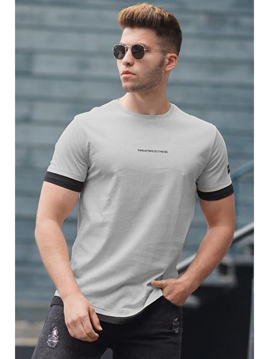 Basic Gri Erkek Tişört 4459-1