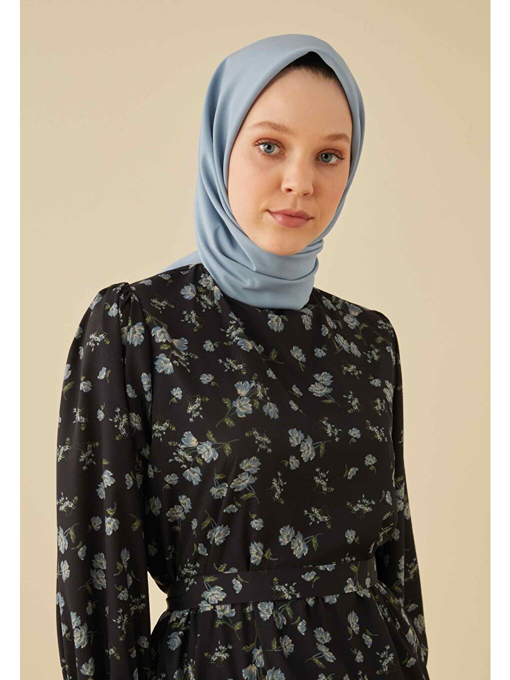 Pamuk İpek Eşarp Gök Mavi-2