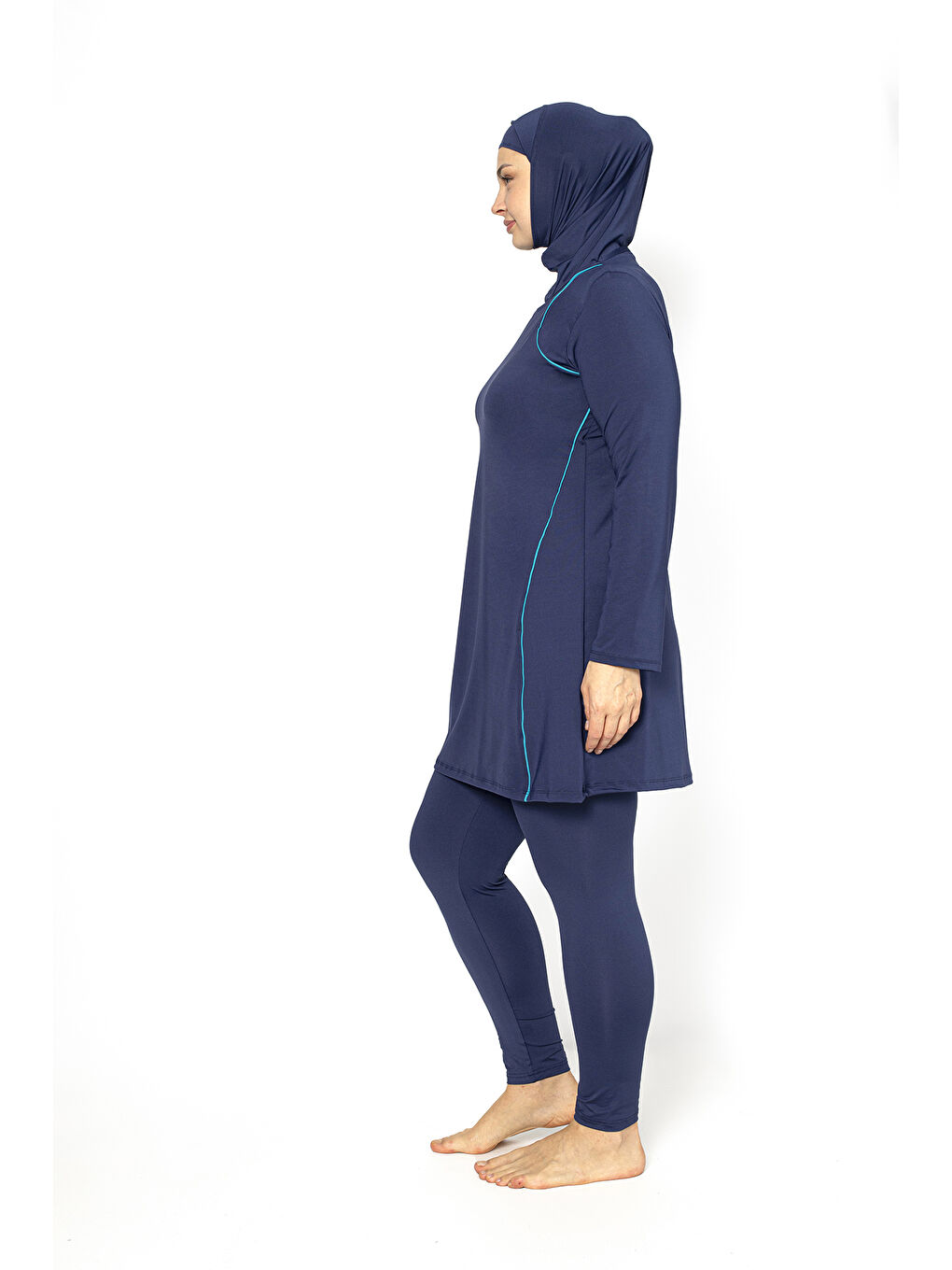 Lacivert Biyeli Tam Kapalı Büyük Beden Tesettür Mayo 5406-3