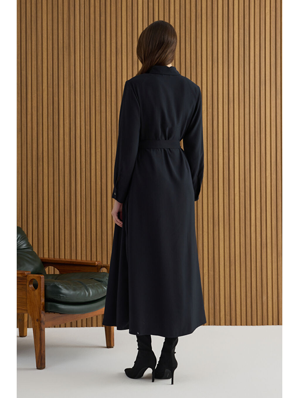 Siyah Metal Tokalı Modal Elbise-5