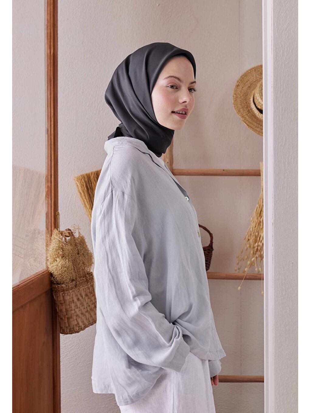 Pamuk İpek Eşarp Antrasit-1