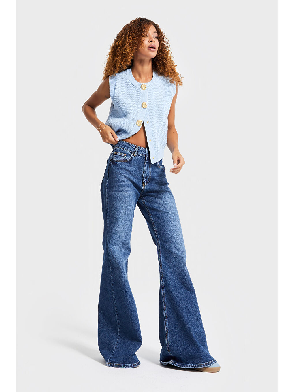 Kadın Koyu Mavi Renk 2w5-5 Flare Fit Komfort Kumaş İç Boy 83cm Denim Jean-4