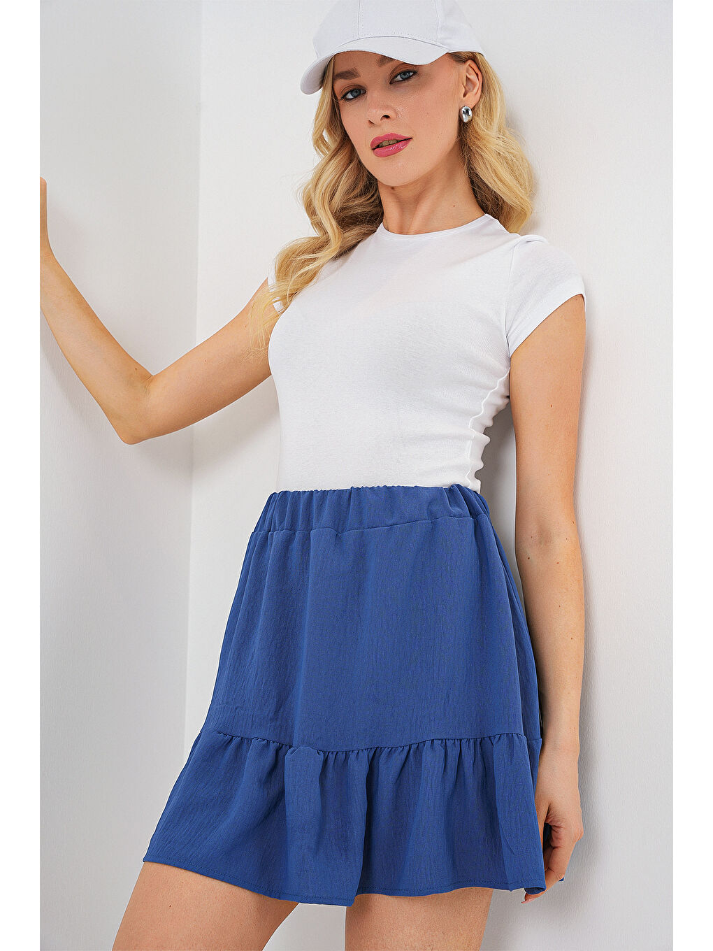 Kadın Ayrobin Mini Etek 8054 - İndigo-3