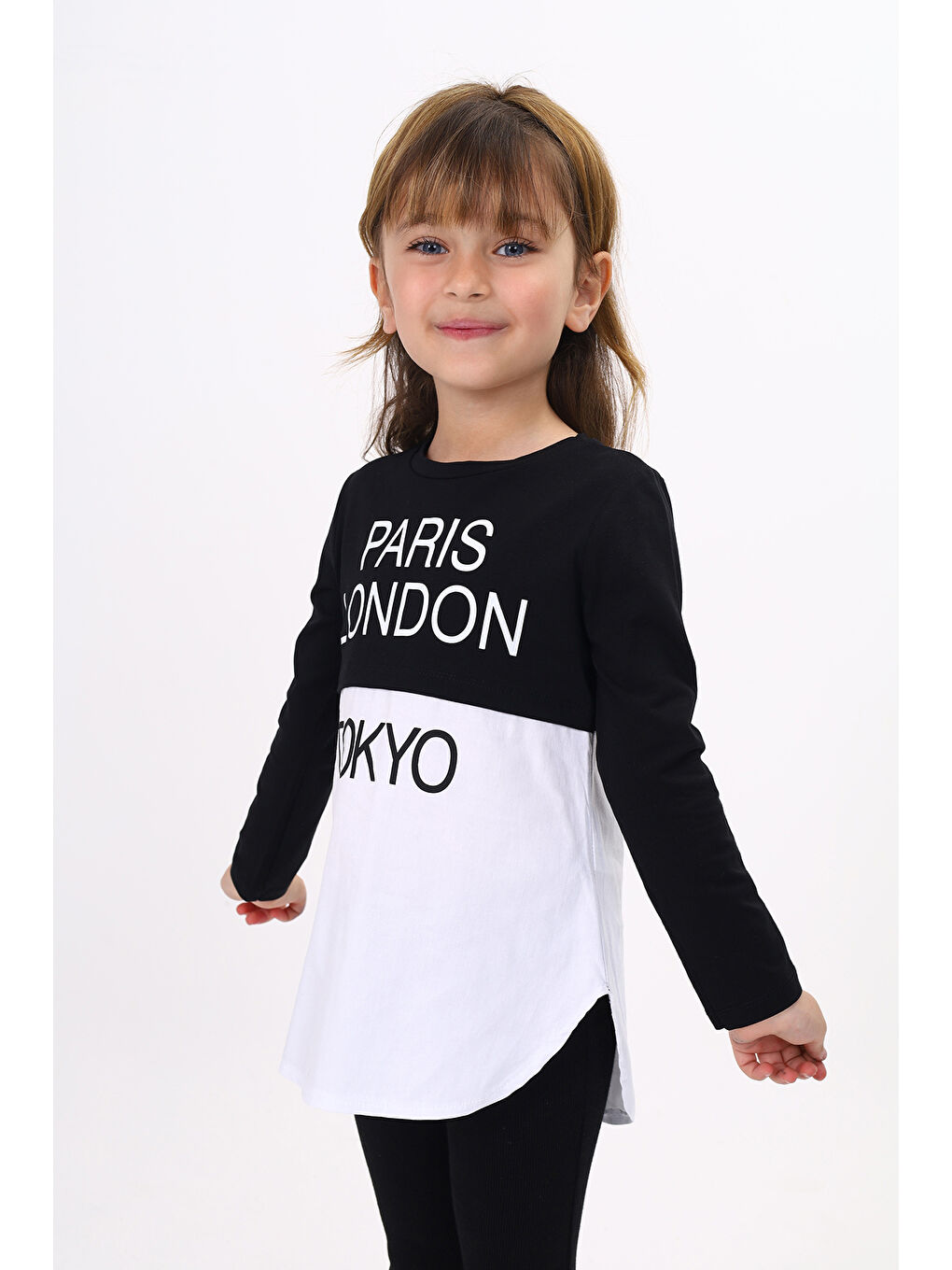 Siyah Kız Çocuk Paris London Baskılı T-Shirt-1