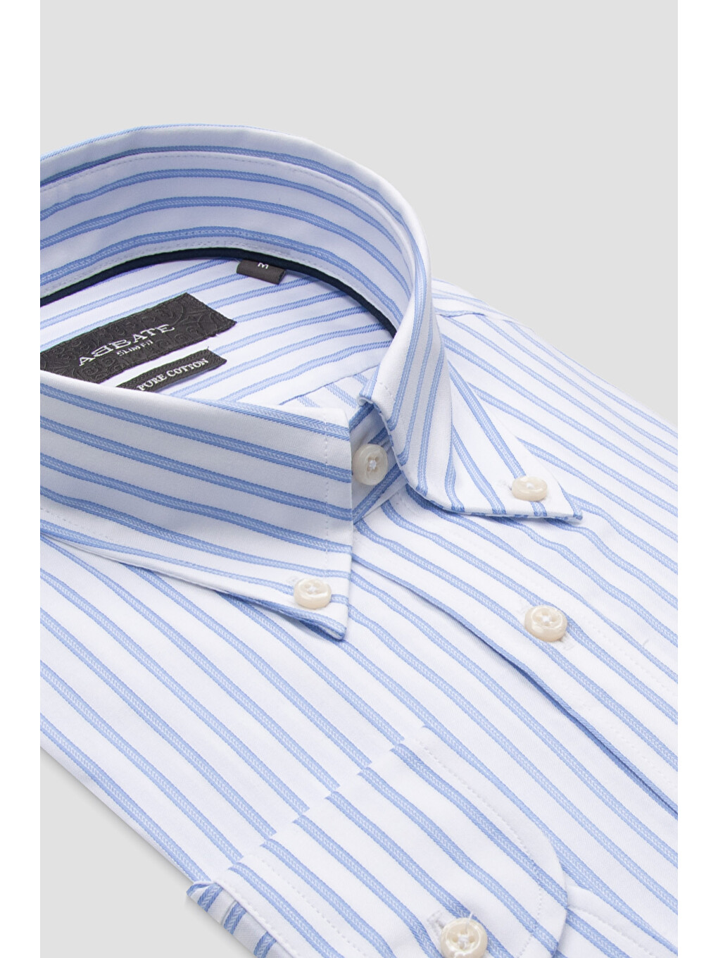 Carlo Twill Pamuklu Slim Fit Açık Mavi Düğmeli Yaka Erkek Çizgili Gömlek-1