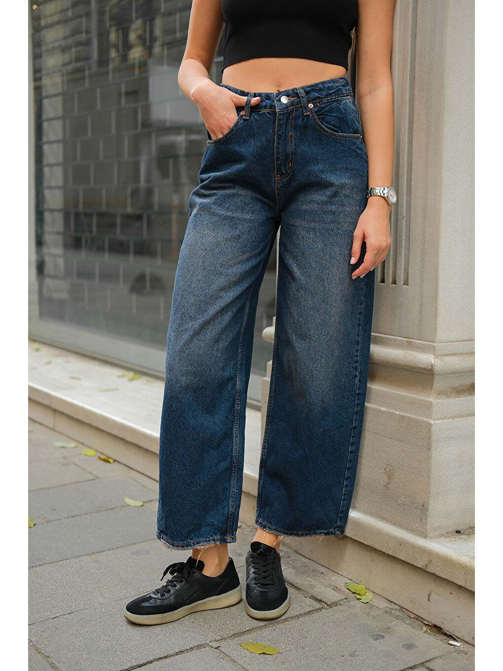 Kadın Baggy Model Jean Pantolon Koyu Mavi