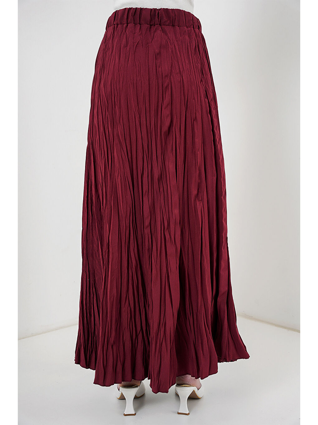 Kadın Uzun Kırışık Etek 8042 - Bordo-5
