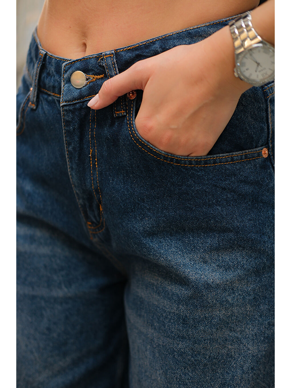 Kadın Baggy Model Jean Pantolon Koyu Mavi-1