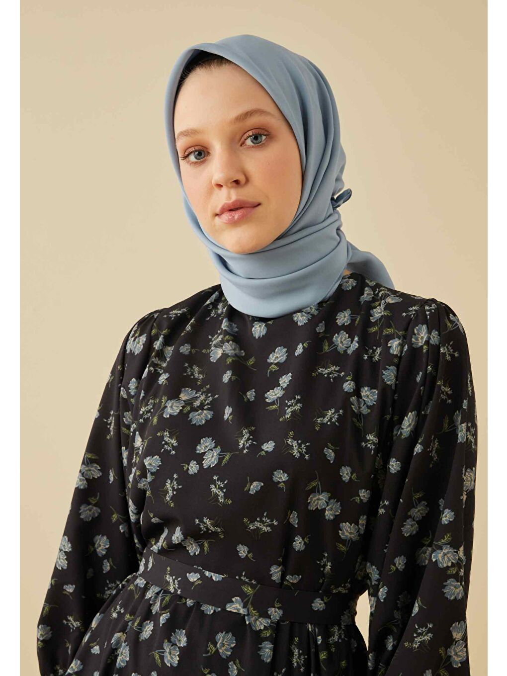 Pamuk İpek Eşarp Gök Mavi-3