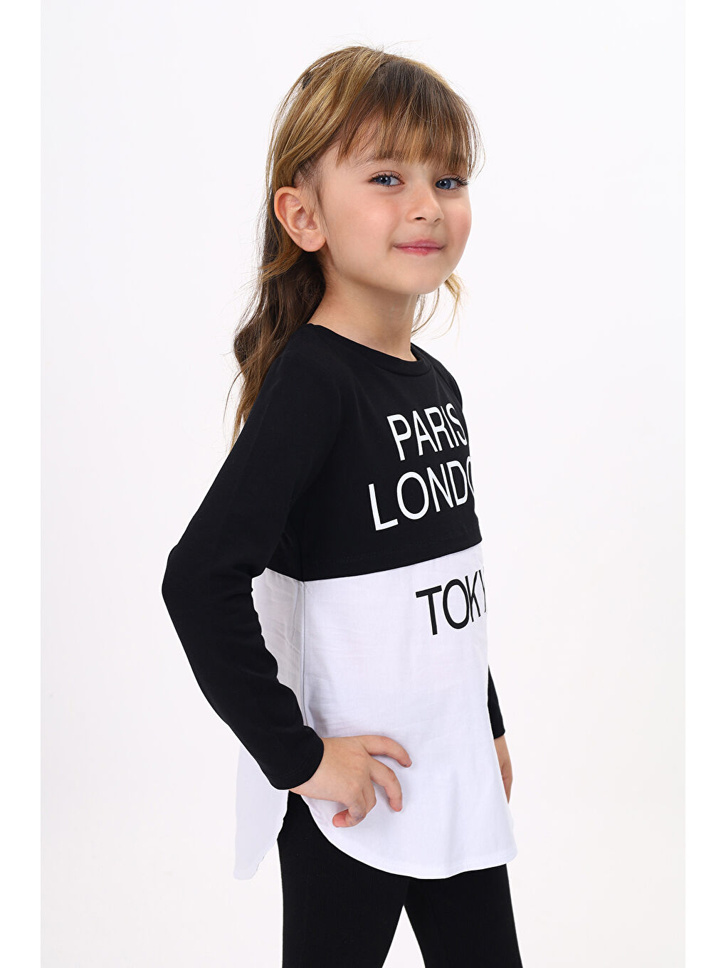 Siyah Kız Çocuk Paris London Baskılı T-Shirt-2