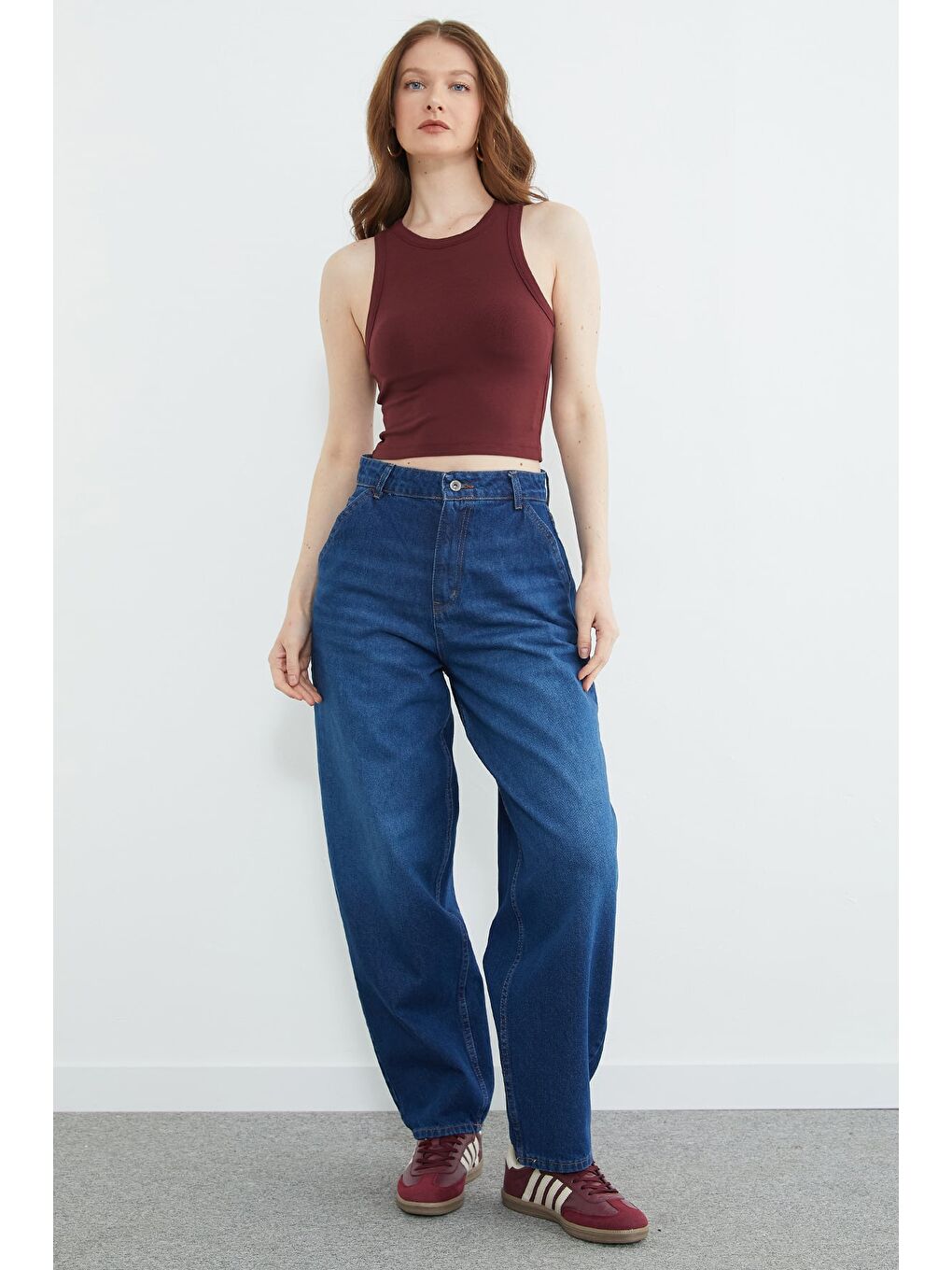 Mavi Yüksek Bel Şalvar Jean