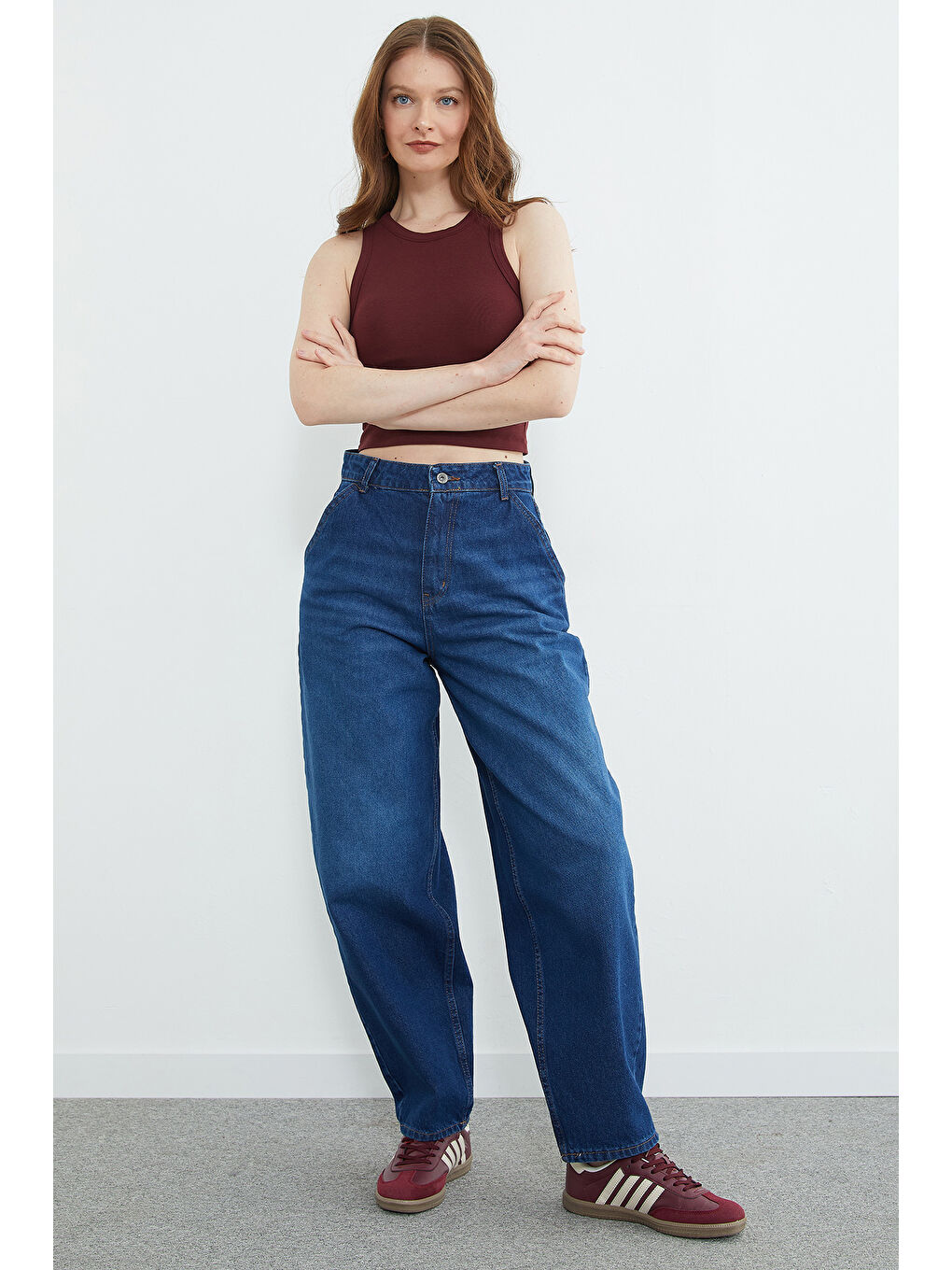 Mavi Yüksek Bel Şalvar Jean-1