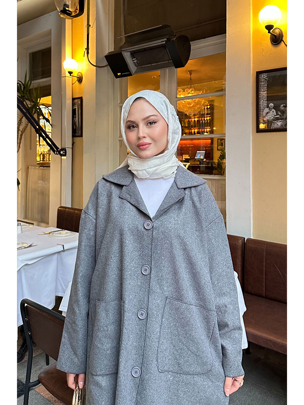 Kadın Cep Detaylı Ara Boy Kaşe Gri-3