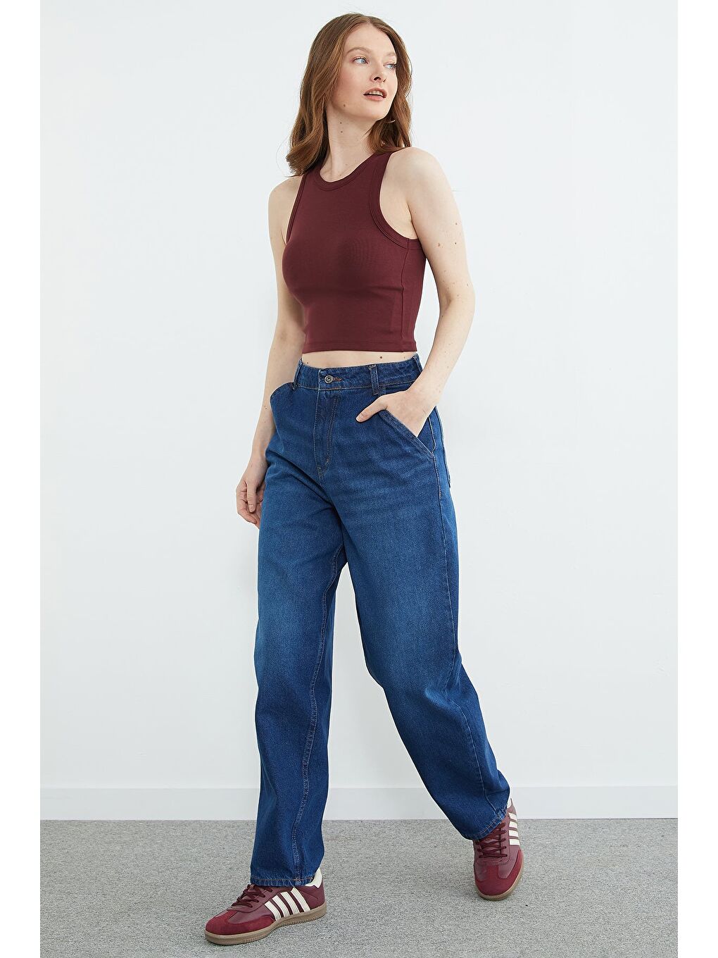 Mavi Yüksek Bel Şalvar Jean-2