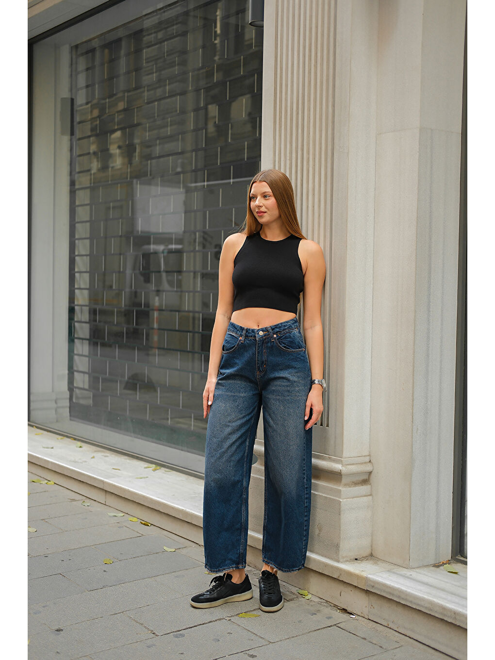 Kadın Baggy Model Jean Pantolon Koyu Mavi-3