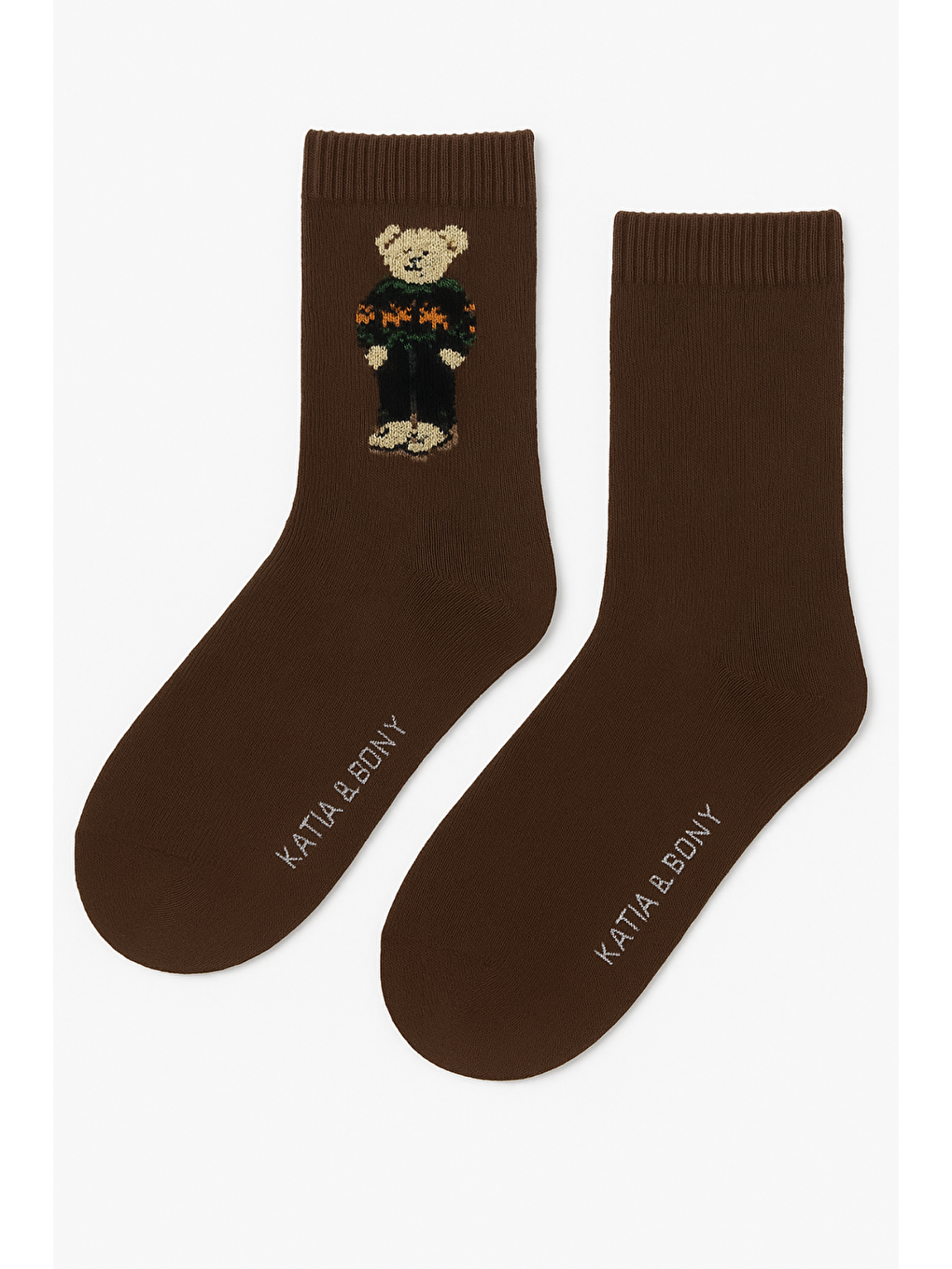 Kahverengi Kadın Teddy Desenli Yün Soket Çorap Koyu Kahve