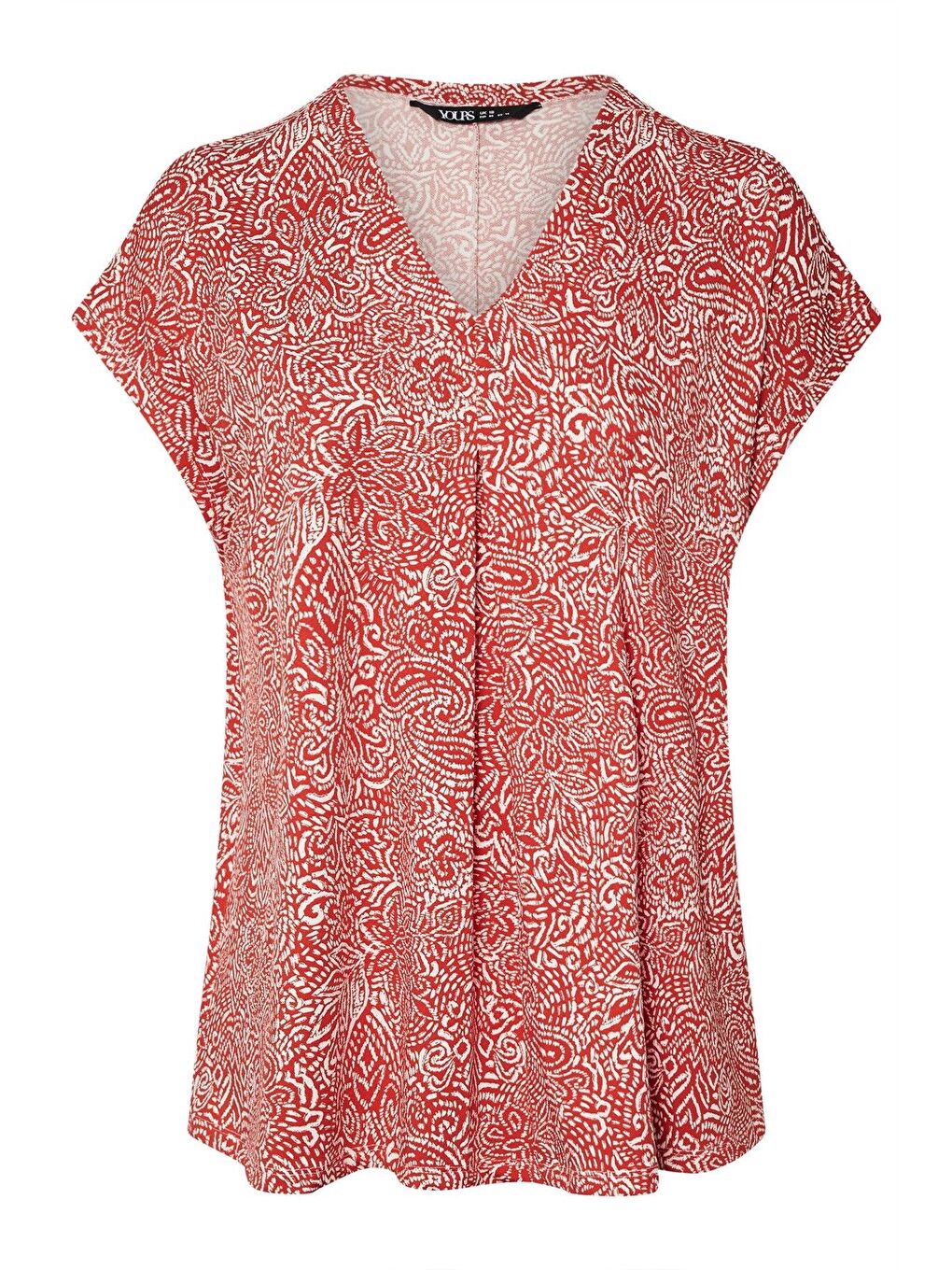 Kırmızı Büyük Beden V Yaka Çiçek Desenli Kısa Kollu T-shirt 322657-2