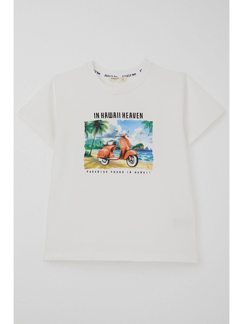 Erkek Çocuk Tişört Scooterla Tropik Hawaii Turu Ekru (5-10 Yaş)