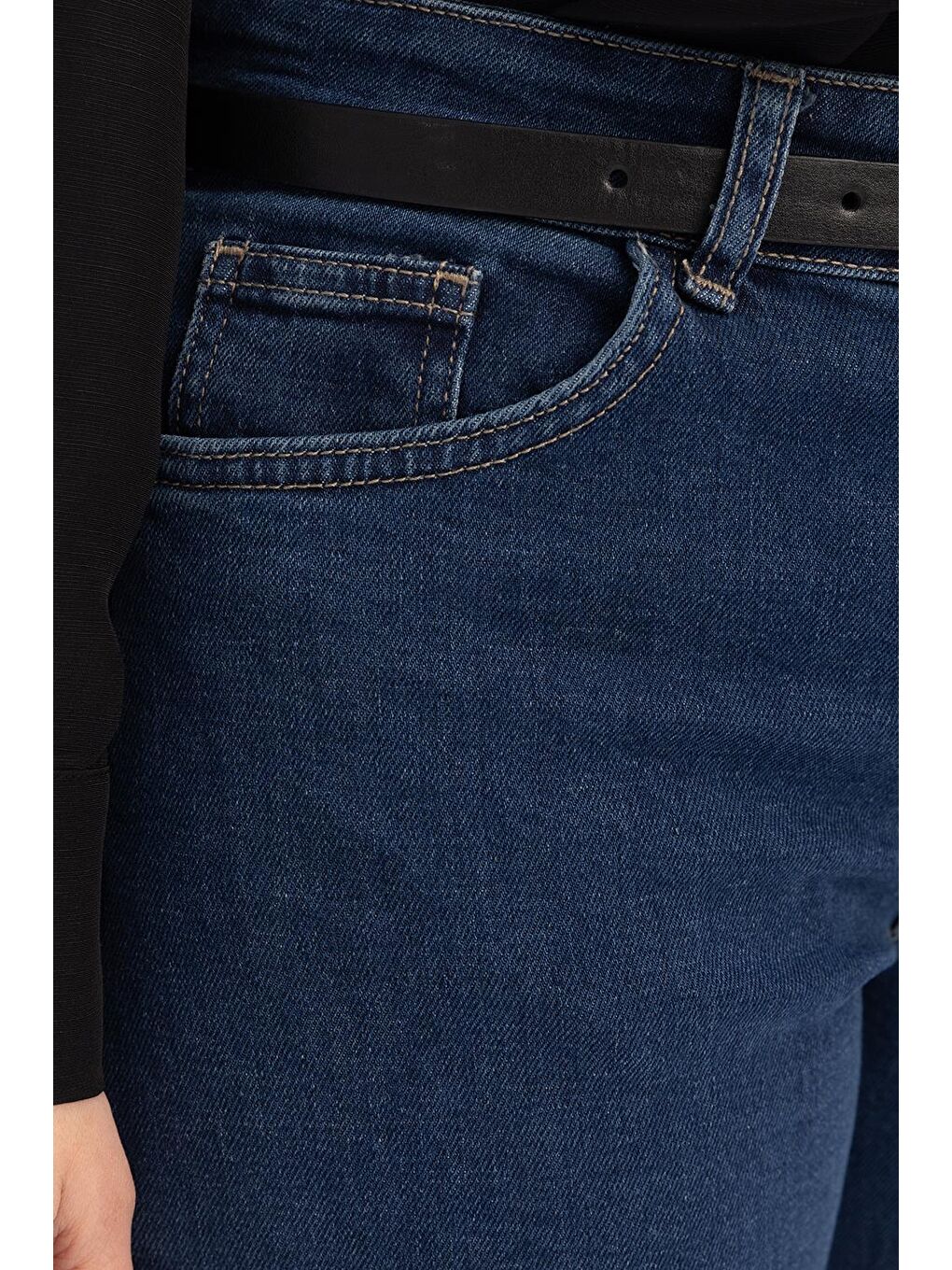 Koyu Mavi-Geniş Paça Denim Pantolon-4