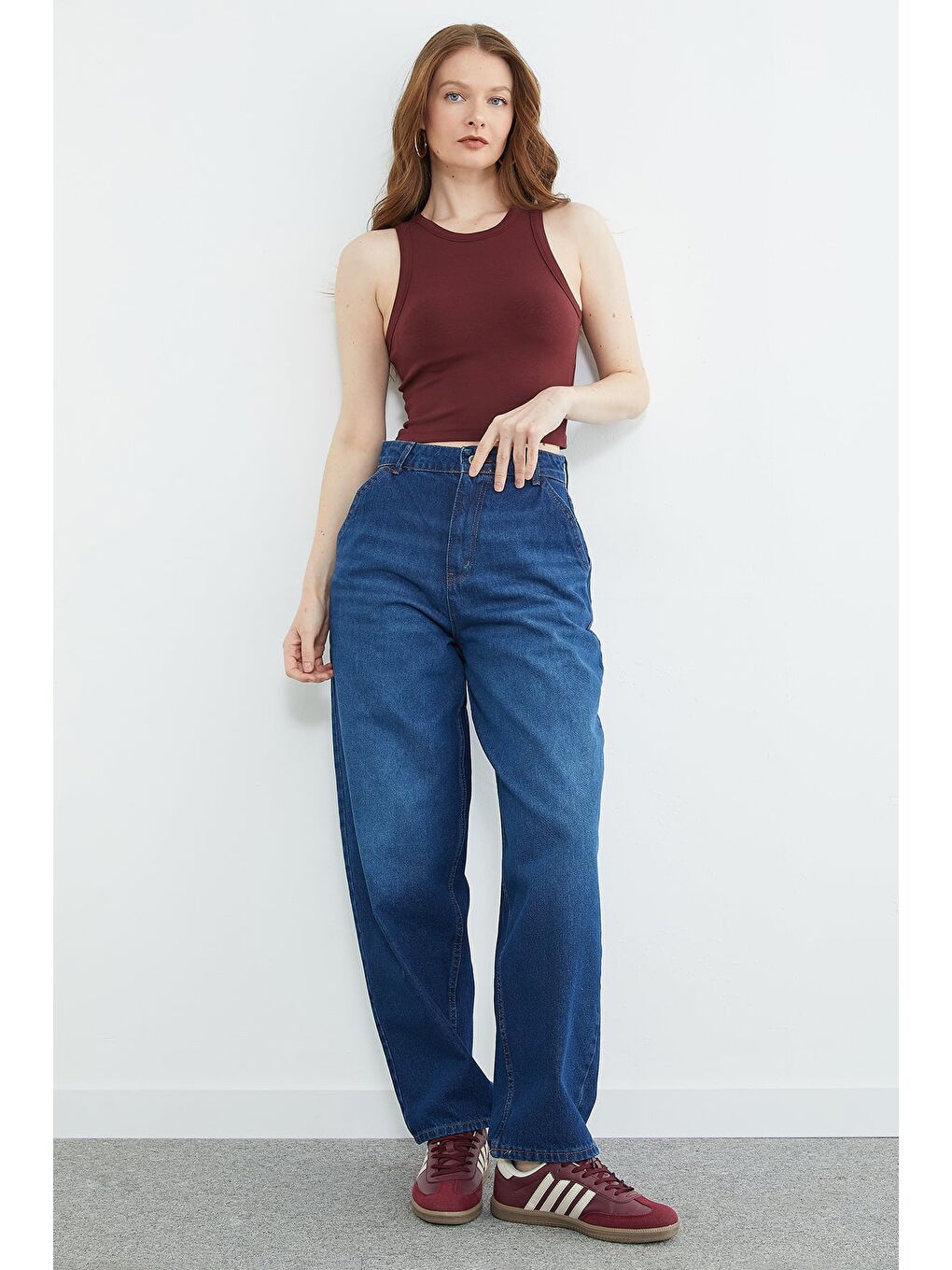 Mavi Yüksek Bel Şalvar Jean-4