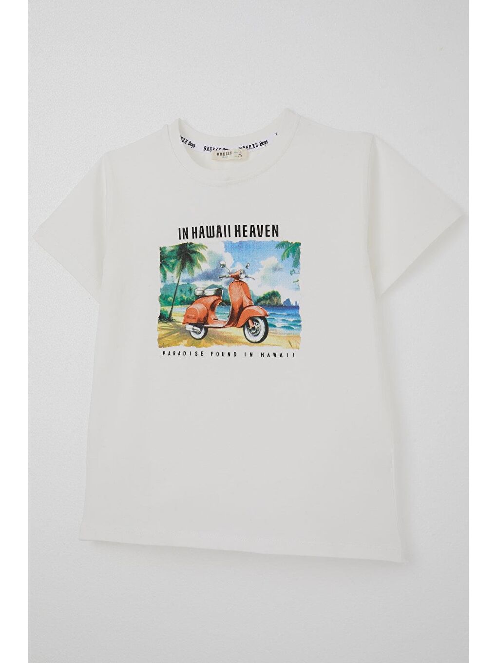 Erkek Çocuk Tişört Scooterla Tropik Hawaii Turu Ekru (5-10 Yaş)-2