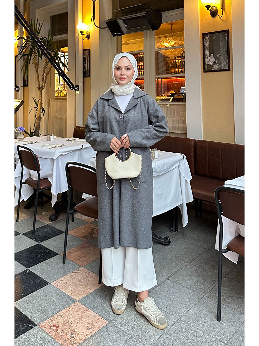 Kadın Cep Detaylı Ara Boy Kaşe Gri-4