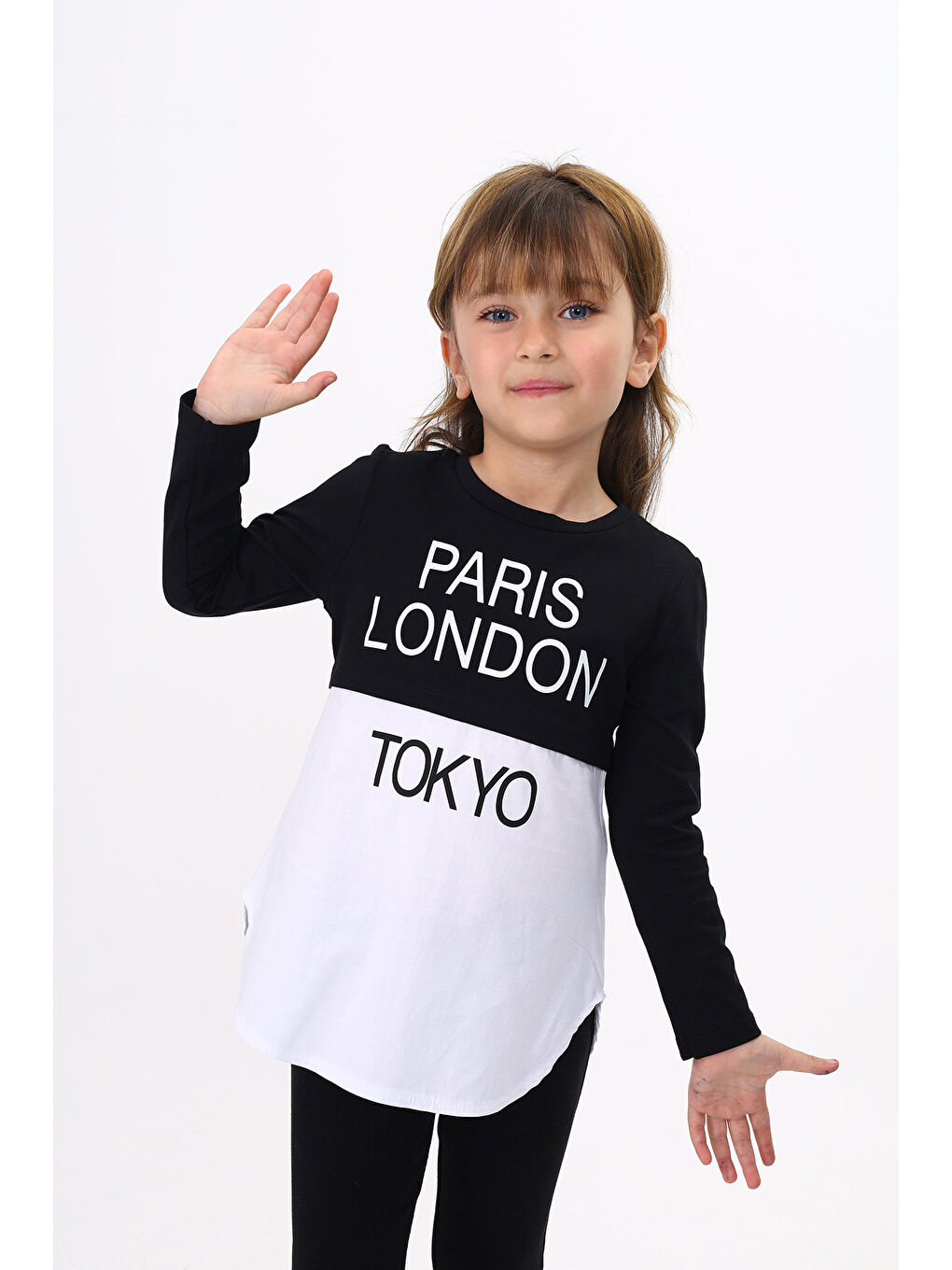 Siyah Kız Çocuk Paris London Baskılı T-Shirt-4