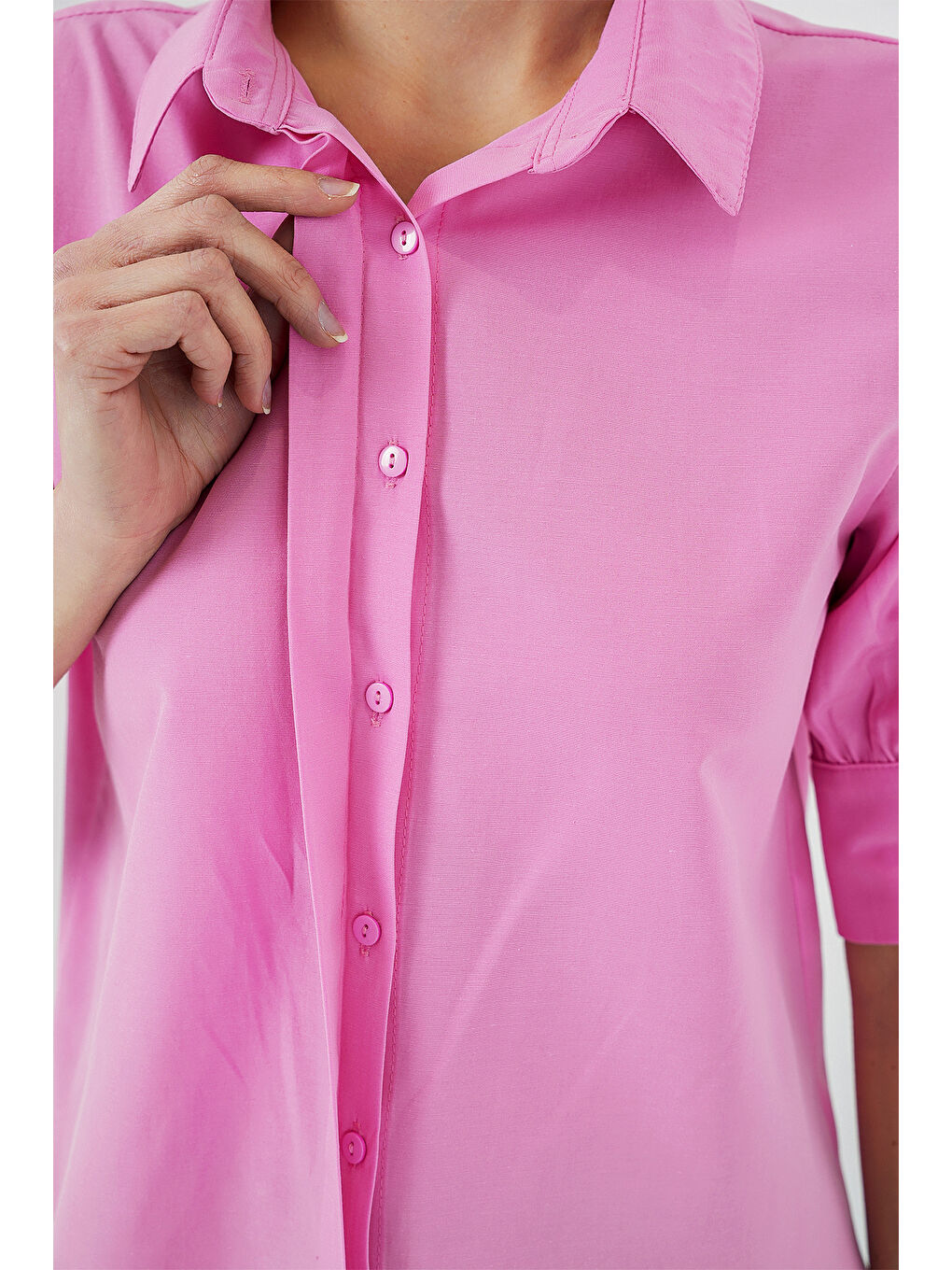 Kadın Kısa Kol Gömlek 20312 - Pembe-3