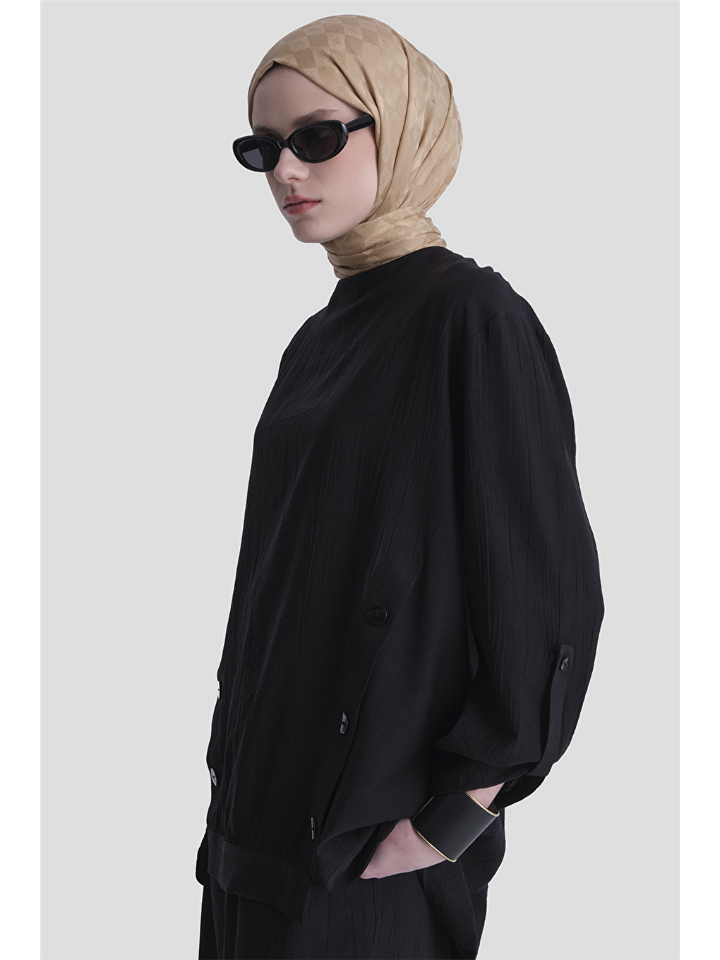 Düğme Detaylı Takım Siyah-2