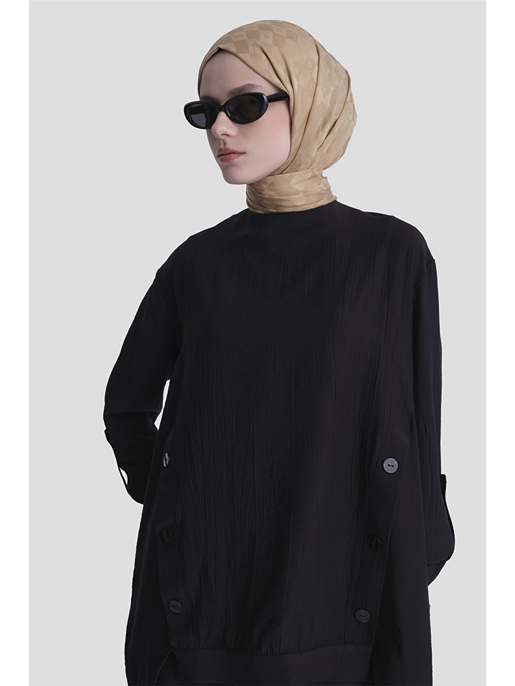 Düğme Detaylı Takım Siyah-3