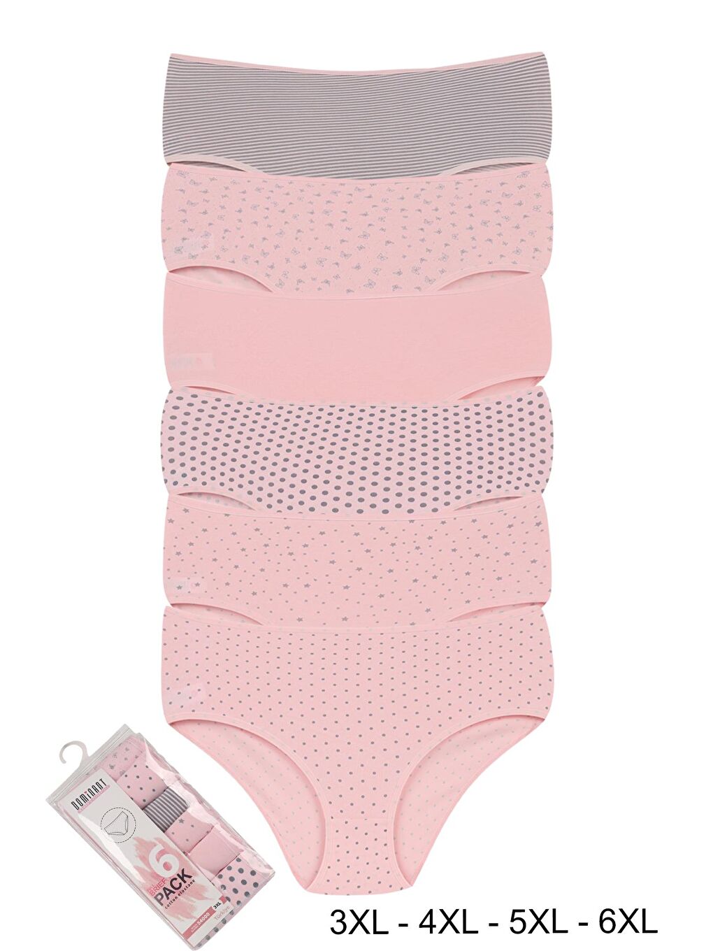 Karışık Kadın Büyük Beden Pamuklu Yüksek Bel Külot 6'lı Paket
