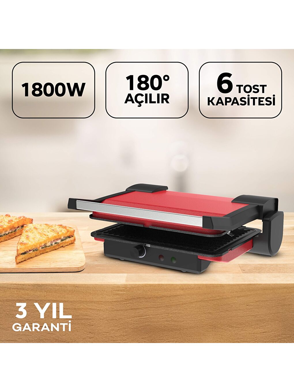 King Arte K459 Tost Makinesi- Kırmızı - 4