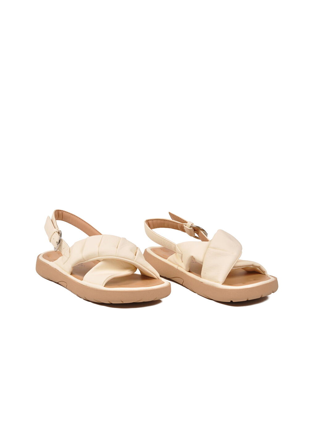 Bej Bantlı Hafif Yumuşak Tabanlı Kadın Sandalet 26Y461 G-2