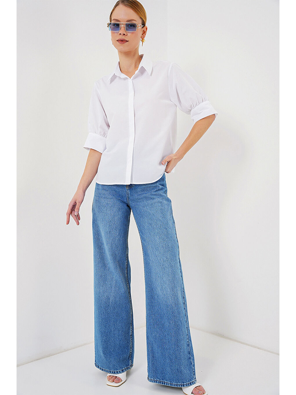 Kadın Kısa Kol Gömlek 20312 - Beyaz-1