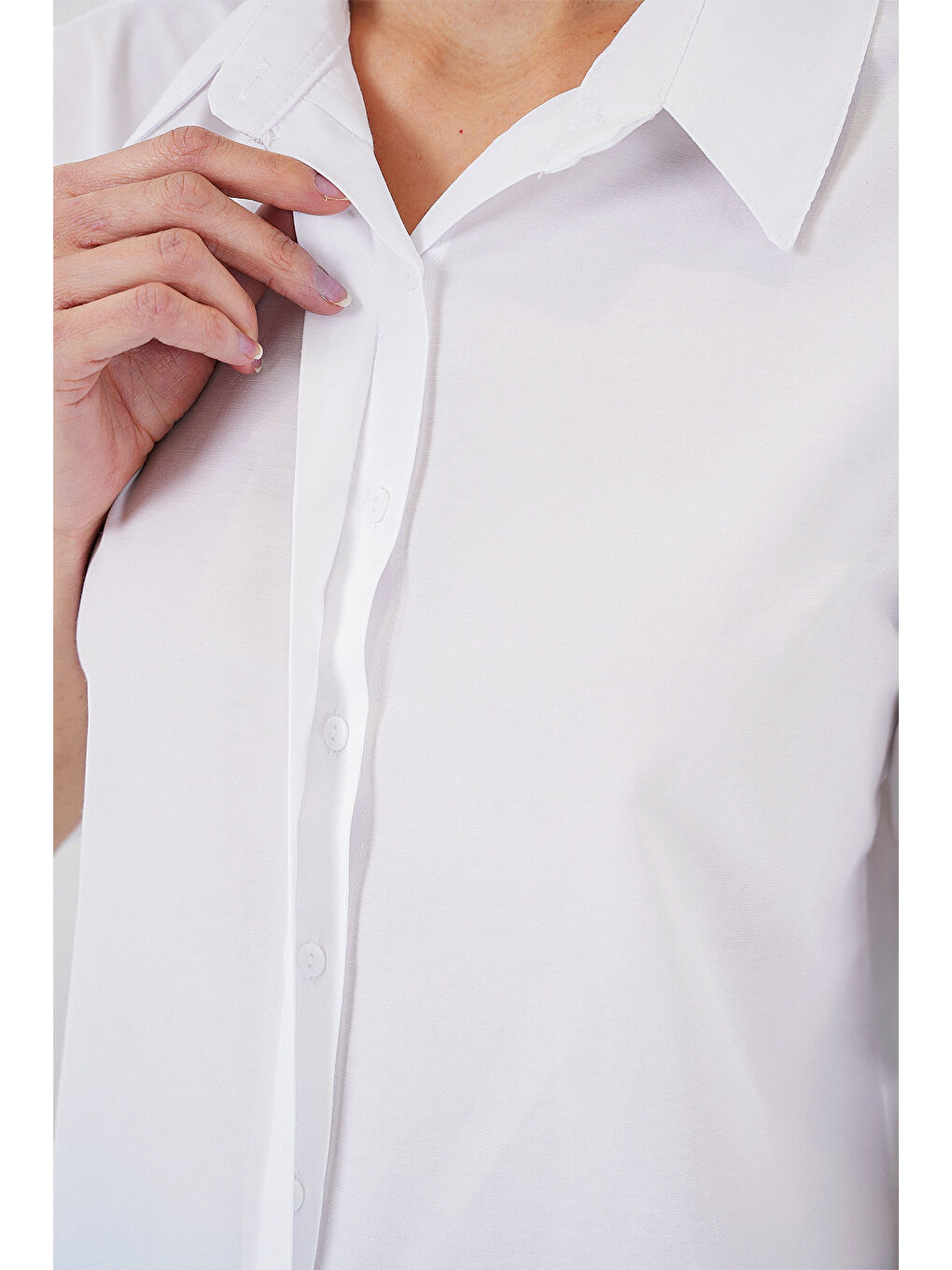 Kadın Kısa Kol Gömlek 20312 - Beyaz-3