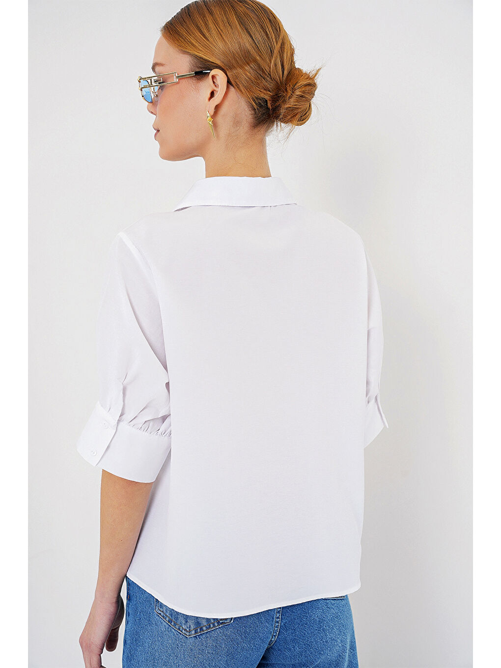 Kadın Kısa Kol Gömlek 20312 - Beyaz-4