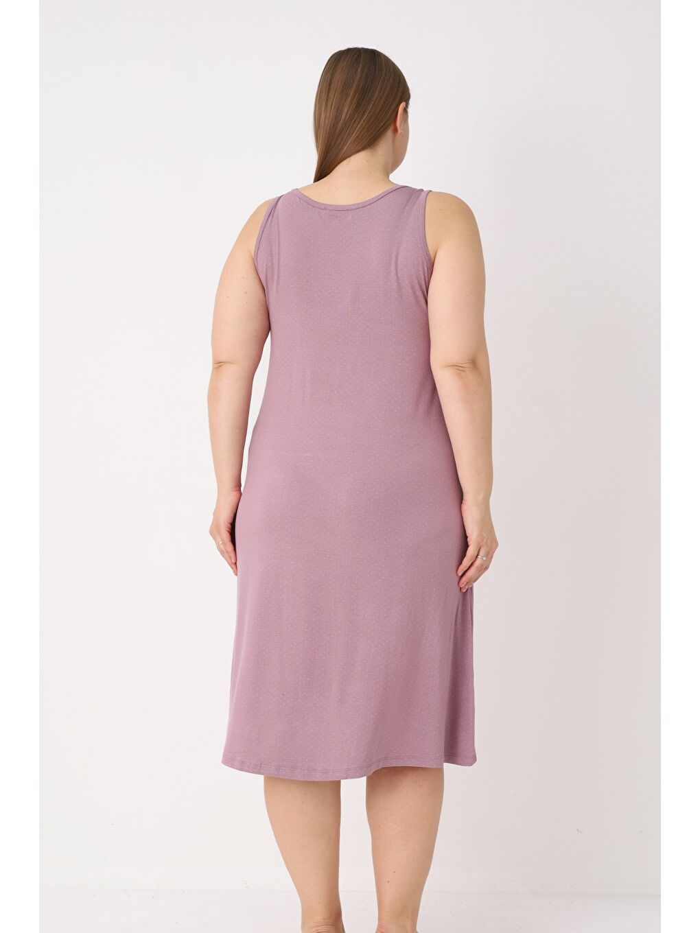 Pembe Kadın Puantiyeli Dantelli Elastanlı Büyük Beden Gecelik-4