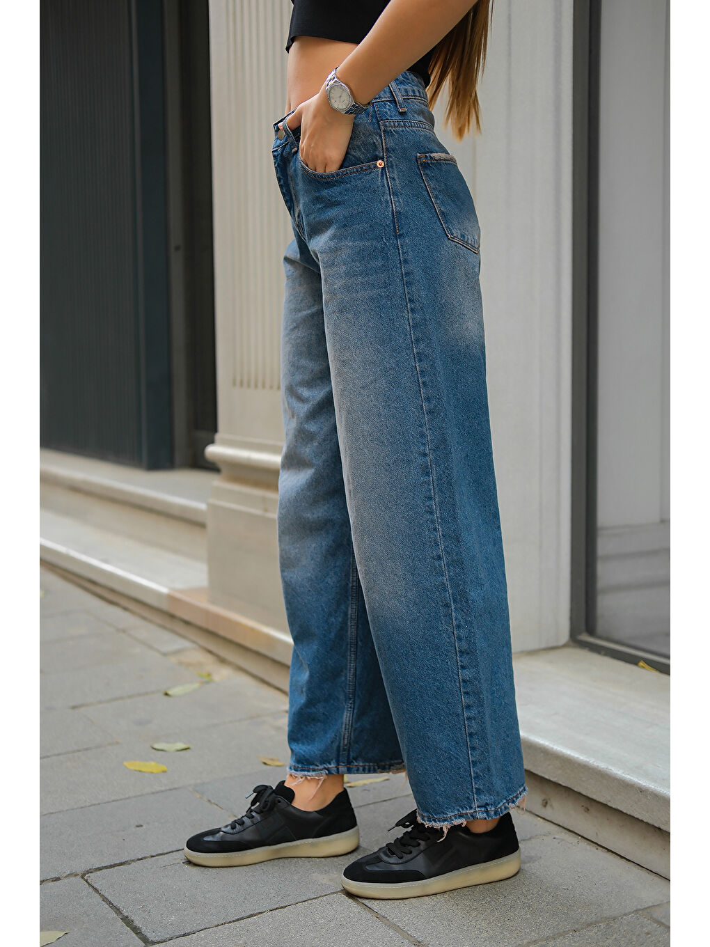 Kadın Baggy Model Jean Pantolon Mavi-1