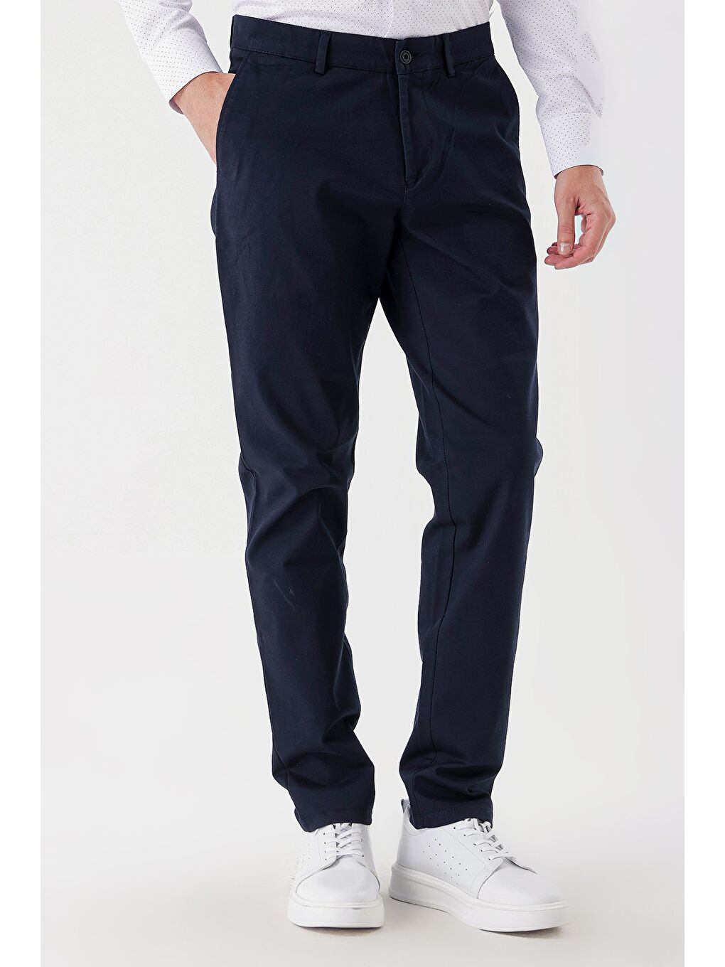 Koyu Lacivert Pamuklu Yandan Cepli Casual Comfort Fit Chino Pantolon 1003235154