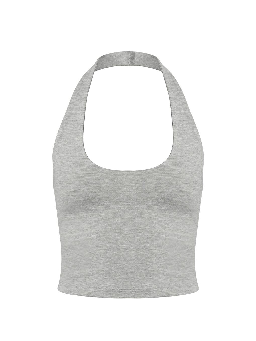 Gri Melanj Viskon Halter Yaka Sırt Dekolteli Kadın Crop Atlet-1