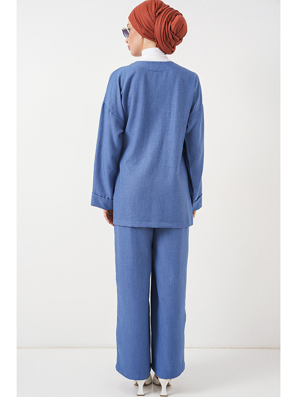 Kadın Kruvaze Yaka Kimono Alt Üst Takım 6743 - İndigo-5