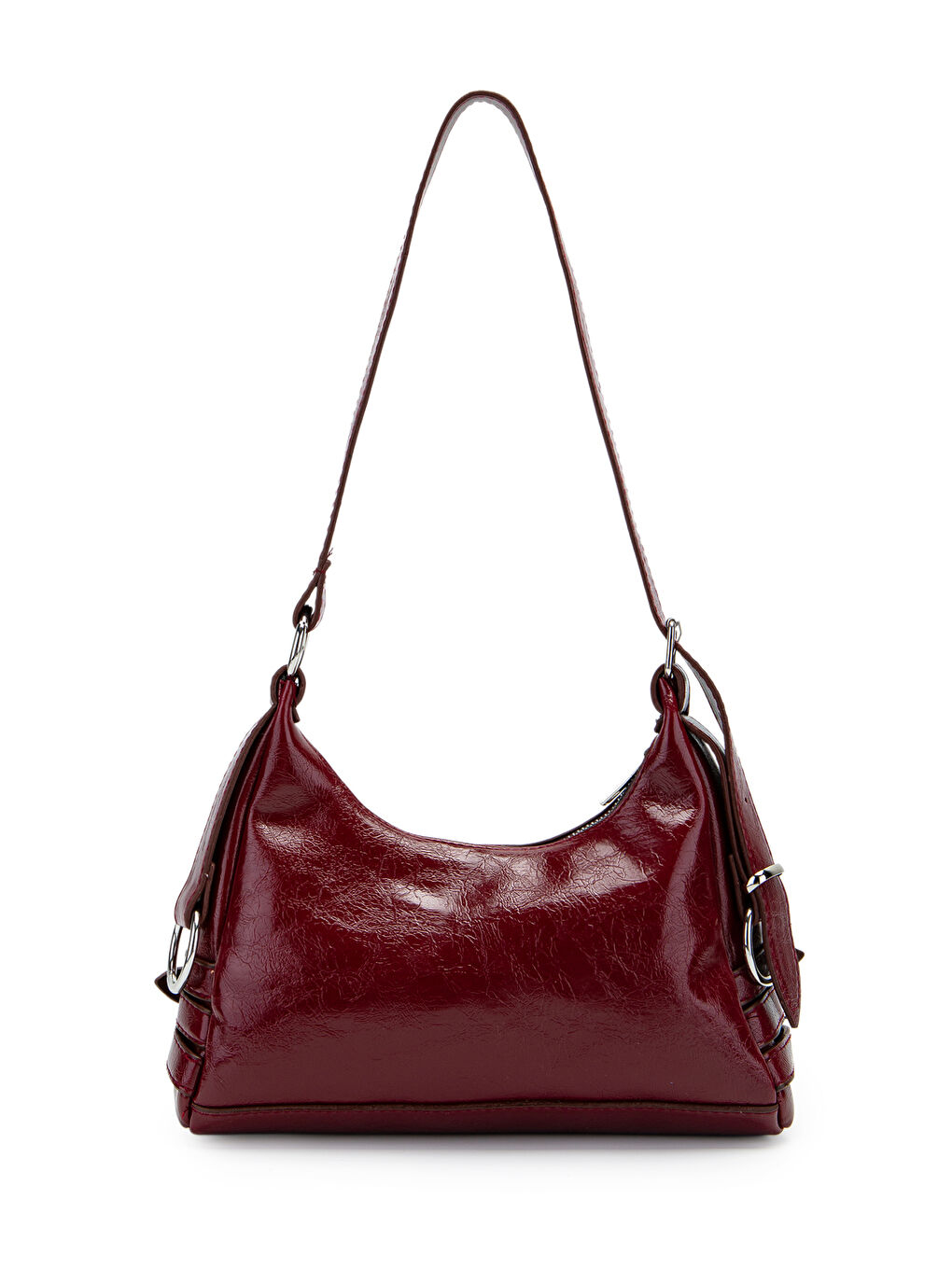 Kemer Detaylı Rugan Suni Deri Baget Kadın Kol Çanta Mary Bordo-3