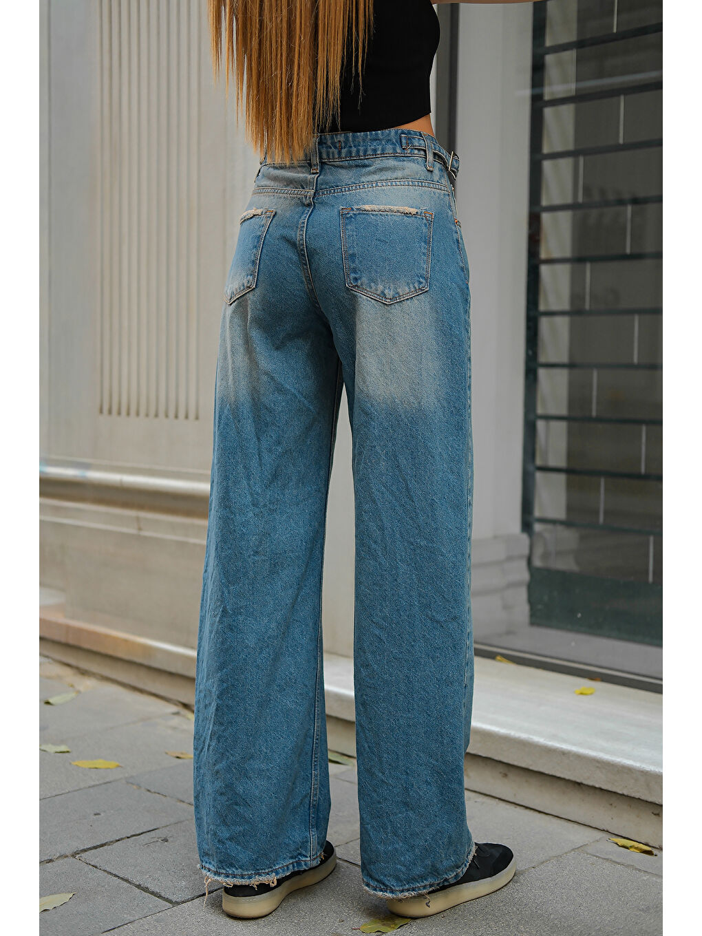 Kadın Kemer Detay Jean Pantolon Buz Mavi-2