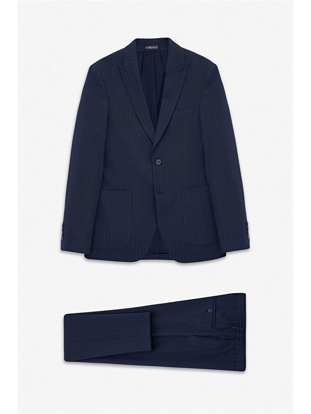 Lacivert Slim Mono Yaka Düz Torba Cep 6 Drop Takım Elbise-2