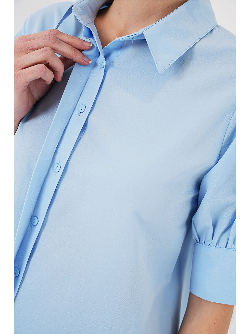 Kadın Kısa Kol Gömlek 20312 - Mavi-4