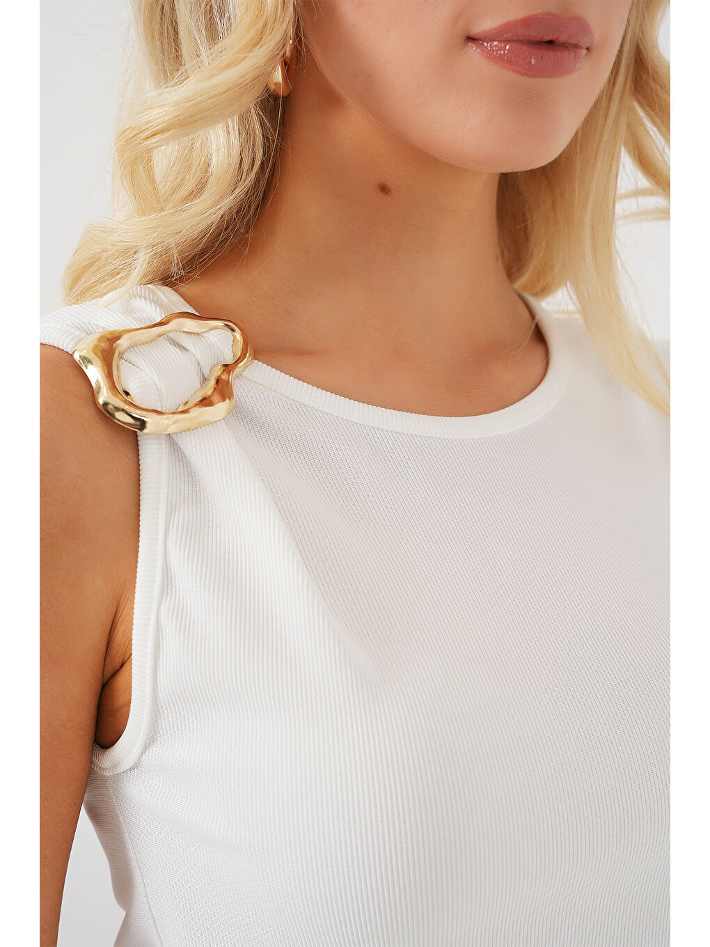 Kadın Kolsuz Basic Bluz 935 - Beyaz-4