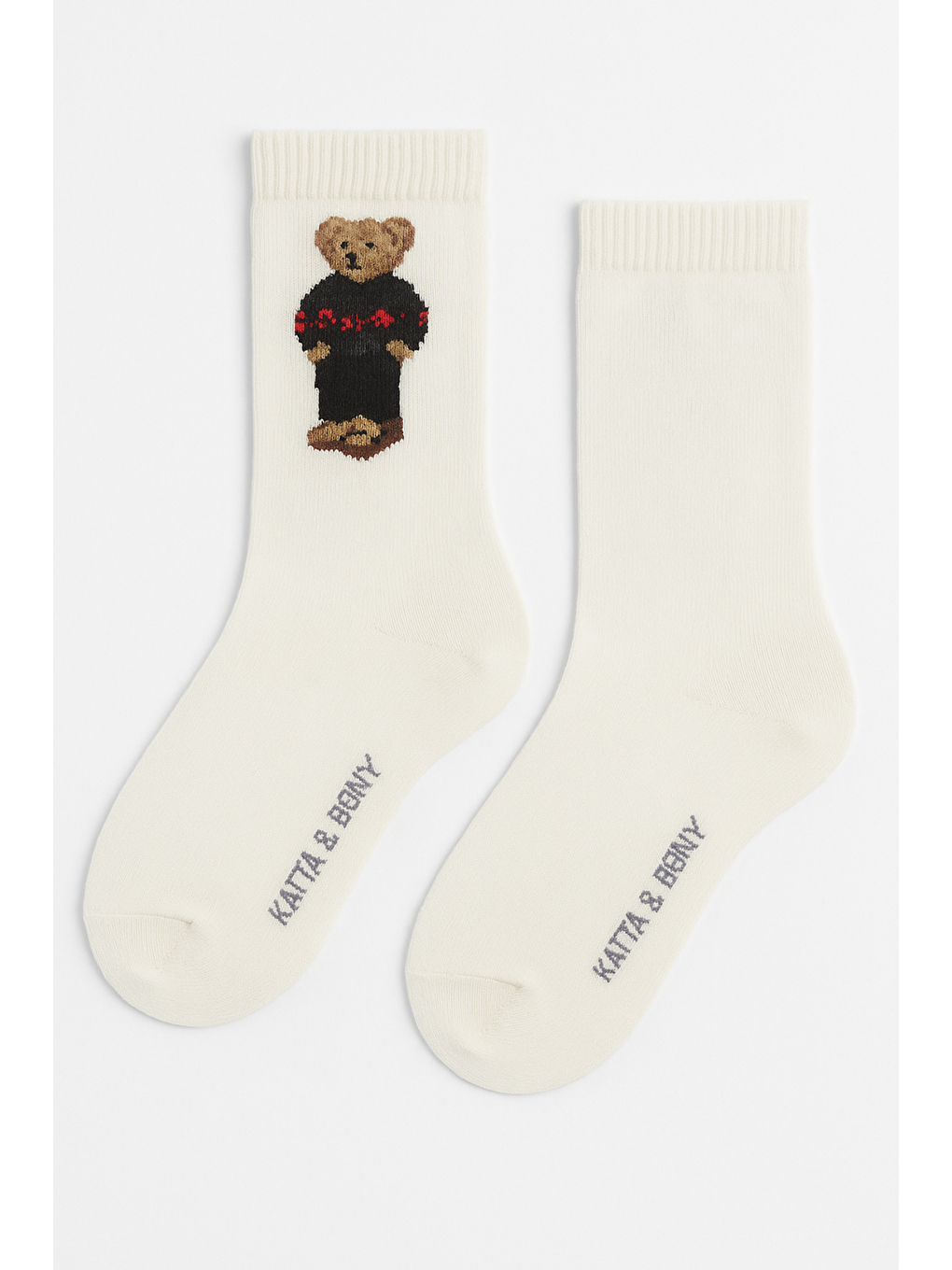 Kadın Teddy Desenli Yün Soket Çorap Ekru