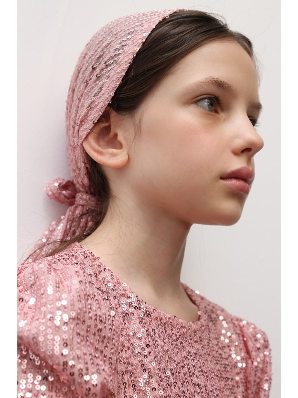 Pembe Pullu Kız Çocuk Üçgen Bandana-1