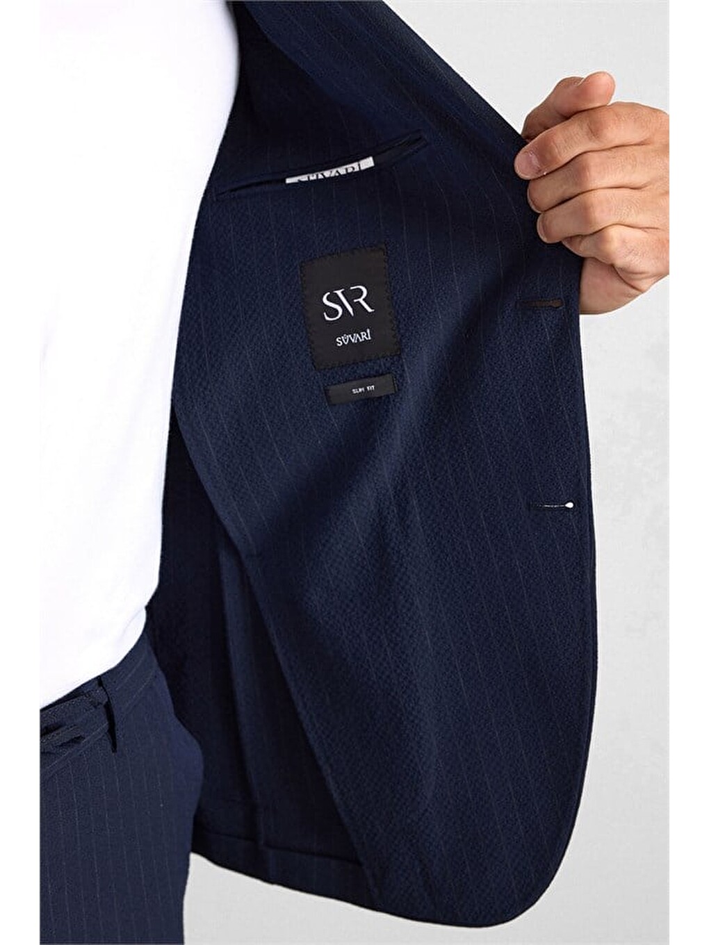 Lacivert Slim Mono Yaka Düz Torba Cep 6 Drop Takım Elbise-8