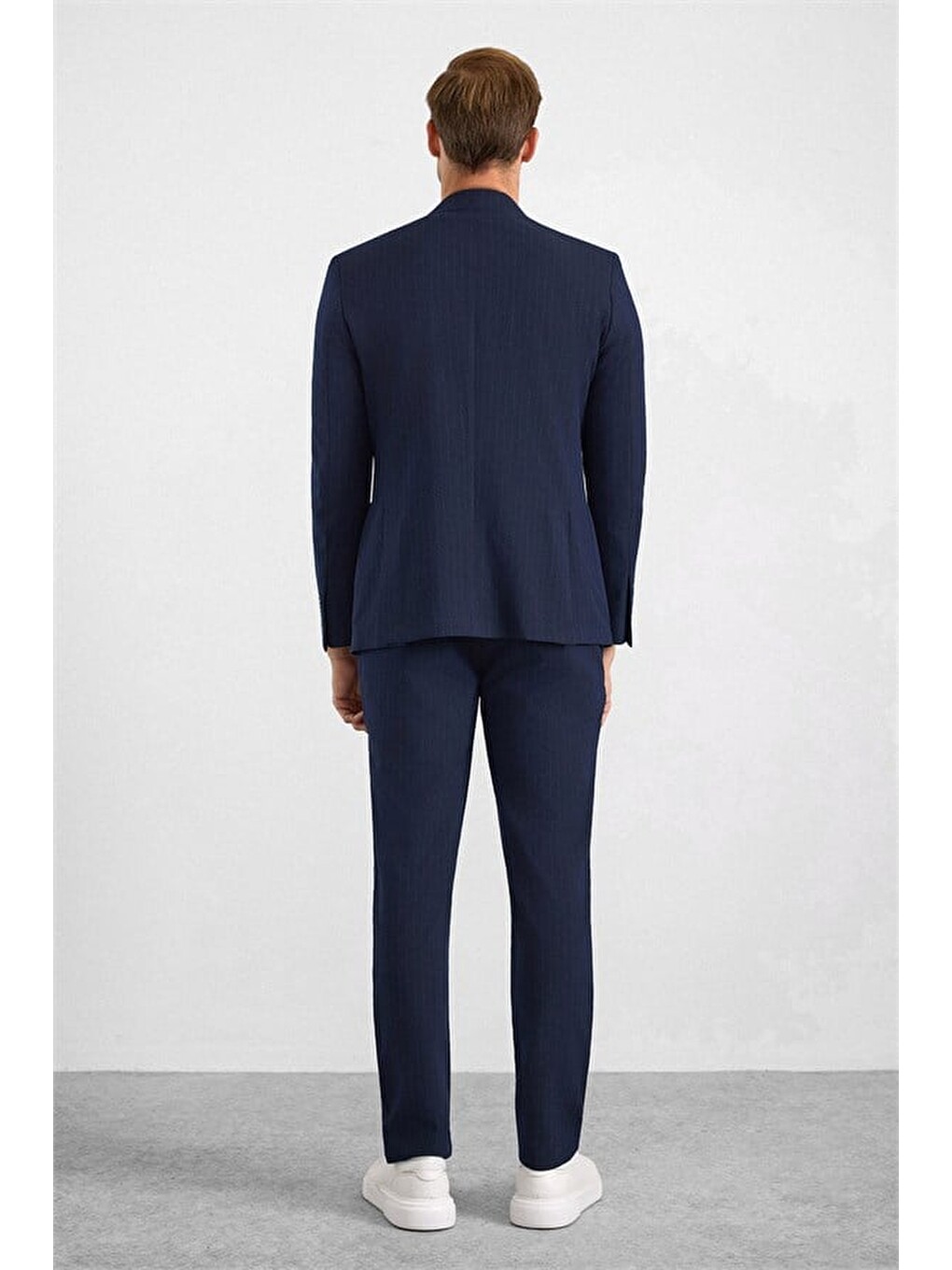 Lacivert Slim Mono Yaka Düz Torba Cep 6 Drop Takım Elbise-9